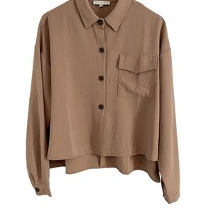 HYFVE Style HF22F453 Women's Button Up Shirt Jacket‎ Blouse Camel Brown Medium